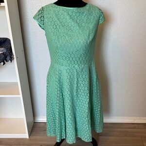 Evan Picone Minimalist Lace Eyelet Cap Sleeve Flare Midi Dress